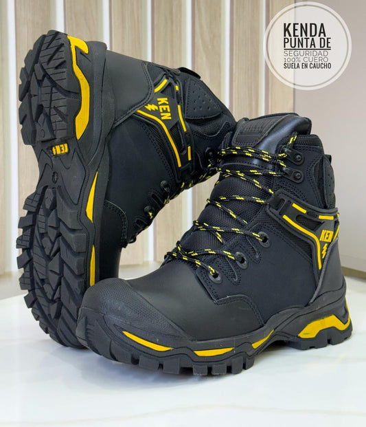 BOTA CUERO PUNTERA DE SEGURIDAD KENDA REF 10 COLOR NEGRO X AMARILLO
