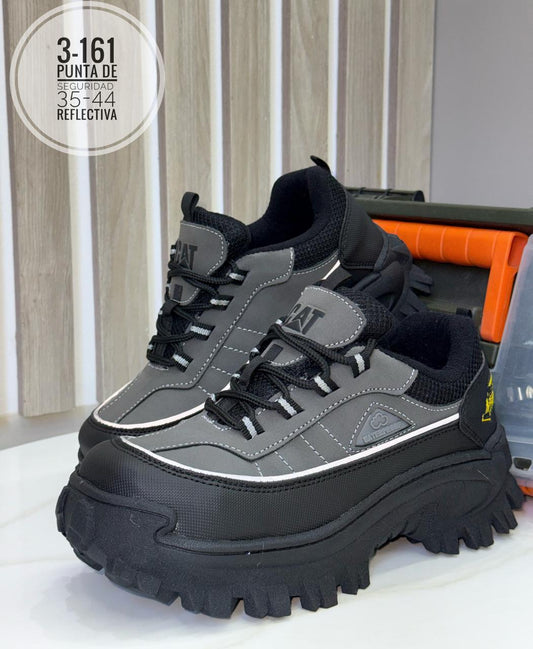 BOTA REFLECTIVA PUNTERA DE SEGURIDAD CATERPILLAR REF 11 COLOR GRIS X NEGRO