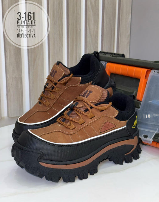 BOTA REFLECTIVA PUNTERA DE SEGURIDAD CATERPILLAR REF 11 COLOR MIEL X NEGRO